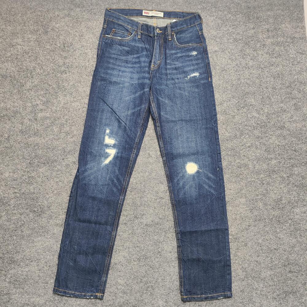 Levis 502 Jeans Youth 28x28 Blue Medium Wash Regular Tapered Distressed Denim